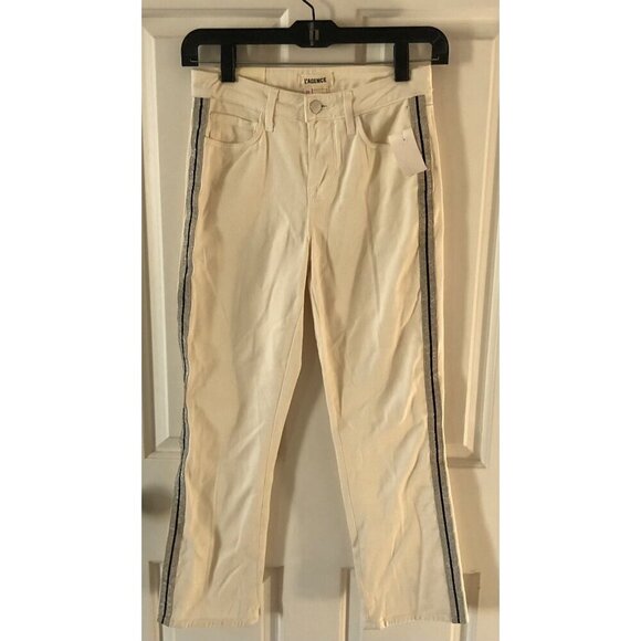 L'agence Women's Cream Cropped Denim Pants with Silver & Black Detailing Size 23 - Picture 2 of 8